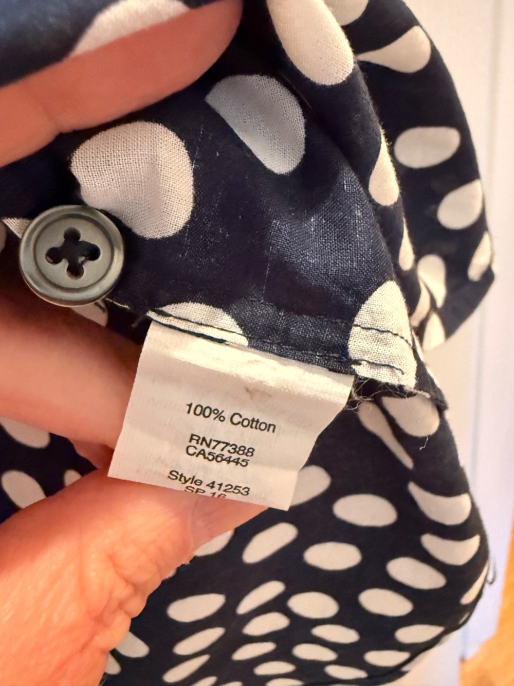 J.Crew Factory Popover Shirt Womens XS Navy White Polka Dot Cotton Long Sleeve - Picture 3 of 8
